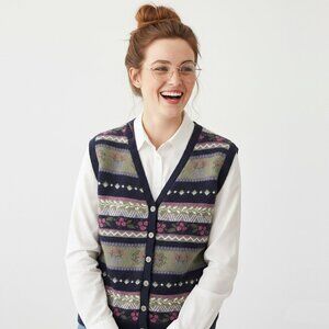 Vintage Northern Reflections Knit Button Up Sweater Vest Grannycore 90s Navy